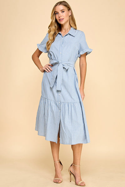 VESTIDO RAYADO SHIRT DRESS MAXI