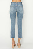 MID RISE RAW EDGE HEM STRAIGHT JEANS