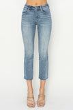 MID RISE RAW EDGE HEM STRAIGHT JEANS
