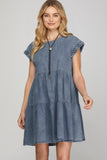 VESTIDO DENIM CAPAS MANGA TRENZA