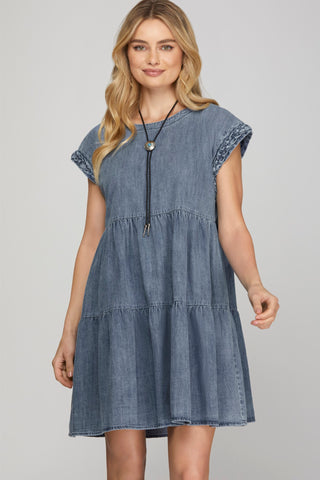 VESTIDO DENIM CAPAS MANGA TRENZA
